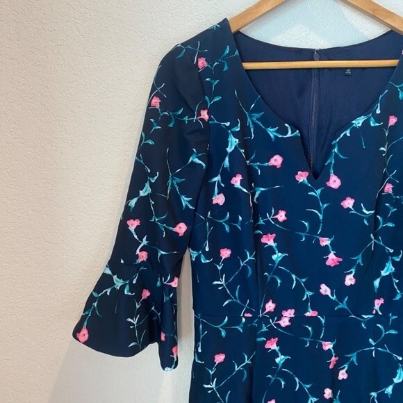 David Meister Navy Pink Floral Midi Length Shift Dress - Size 10 - EUC - Picture 3 of 7